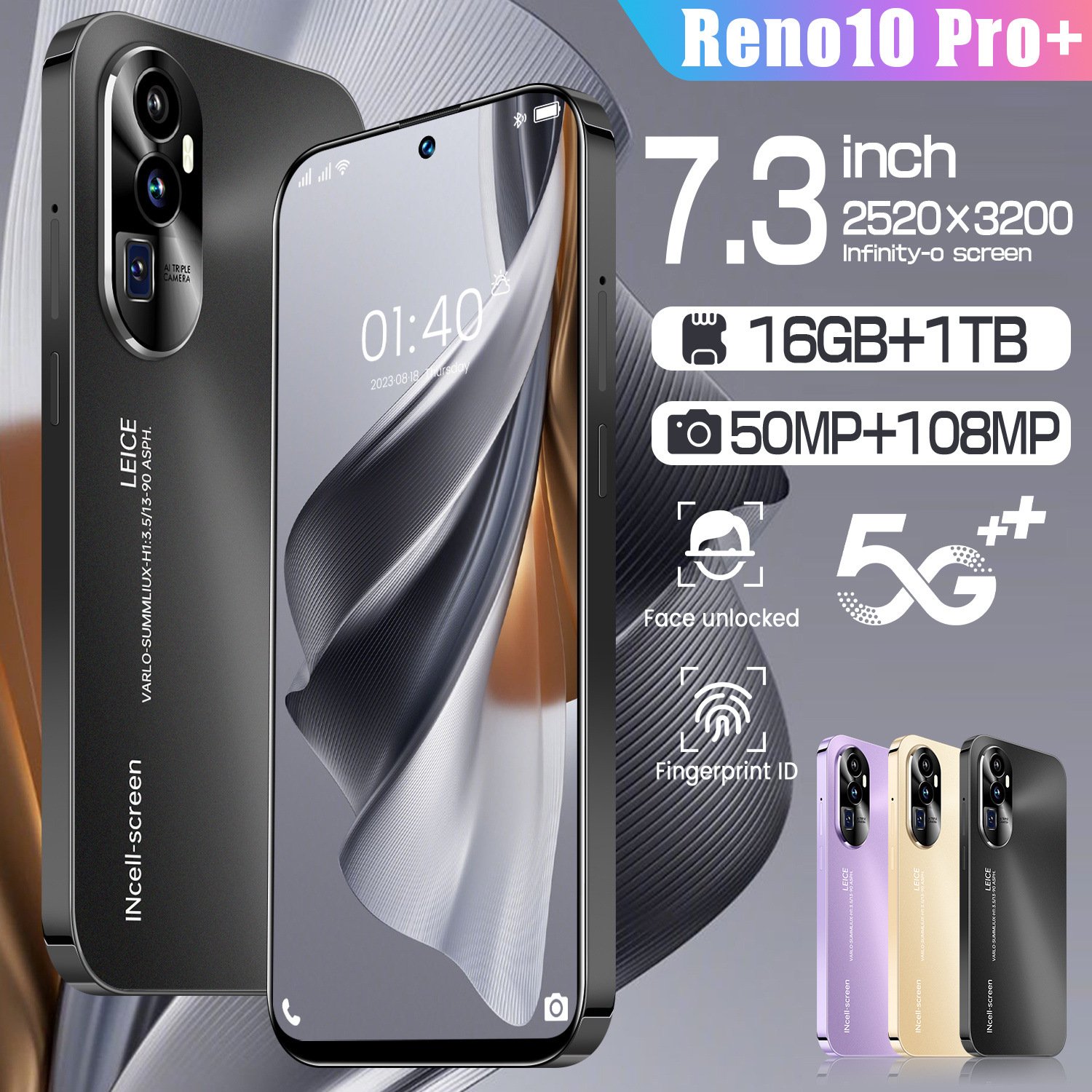Hot Selling Phone Reno 10 PRO+ original 7.3 Inch 16GB+1TB full Display Mobile Phone Cell Phone Smartphone